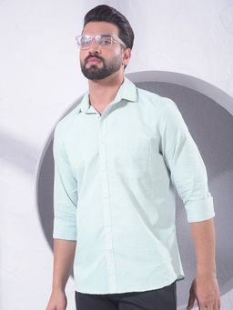 CRIMSOUNE CLUB - Men Green Collar Neck Checked Shirt