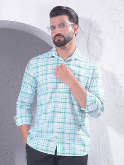 CRIMSOUNE CLUB - Men Full Sleeves Green Checked Shirt