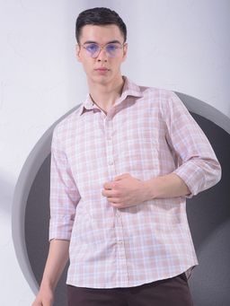 CRIMSOUNE CLUB - Men Peach Checked Shirt