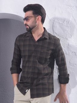 CRIMSOUNE CLUB - Men Brown Checked Shirt