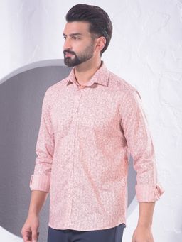CRIMSOUNE CLUB - Men Peach Abstract Print Shirt