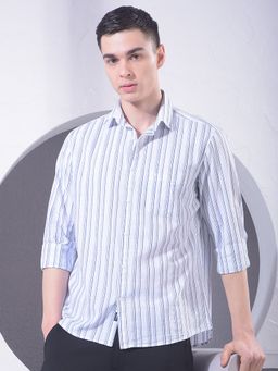 CRIMSOUNE CLUB - Men White Vertical Stripes Shirt