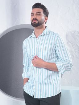 CRIMSOUNE CLUB - Men Green Vertical Stripes Shirt
