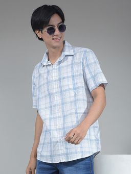 CRIMSOUNE CLUB - Men Blue Half Sleeves Checked Shirt