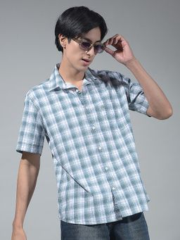 CRIMSOUNE CLUB - Men Blue Checks Shirt