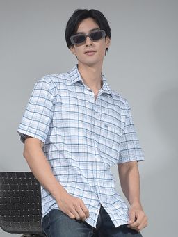CRIMSOUNE CLUB - Half Sleeves Men Blue Checked Shirt