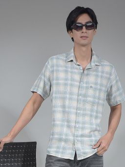 CRIMSOUNE CLUB - Men Green Checked Linen Shirt