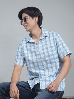 CRIMSOUNE CLUB - Men Blue Checks Shirt