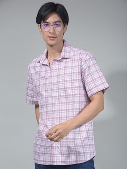 CRIMSOUNE CLUB - Men Purple Checked Collar Neck Shirt