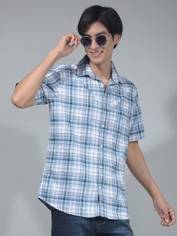 CRIMSOUNE CLUB - Men Checked Blue Shirt