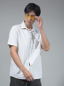 CRIMSOUNE CLUB - Men's Green Checked 100% Cotton Shirt