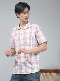 CRIMSOUNE CLUB - Men Checked Peach Shirt