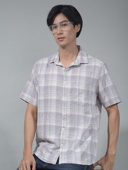 CRIMSOUNE CLUB - Men Purple Checked Linen Shirt