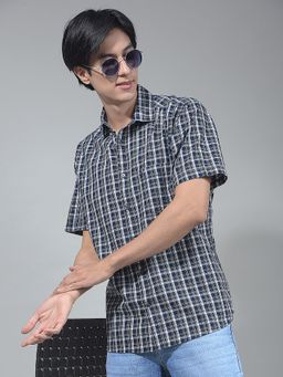 CRIMSOUNE CLUB - Men Checked Blue Shirt