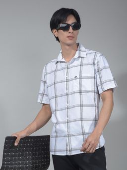 CRIMSOUNE CLUB - Men Checked White Shirt