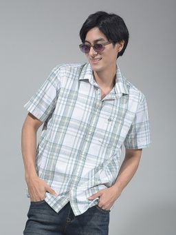 CRIMSOUNE CLUB - Men Green Checked Collar Neck Shirt