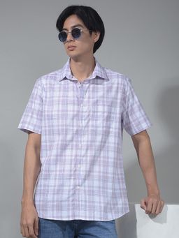 CRIMSOUNE CLUB - Collar Neck Men Purple Checked Shirt