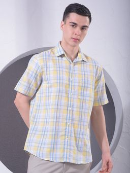 CRIMSOUNE CLUB - Men Yellow Checked Linen Shirt
