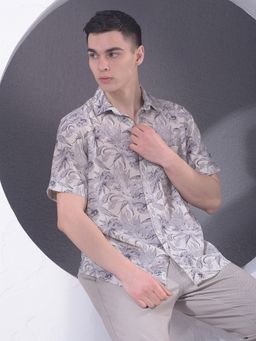 CRIMSOUNE CLUB - Men Purple Floral Print Linen Shirt