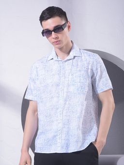 CRIMSOUNE CLUB - Men Blue Printed Half Sleeves Shirt