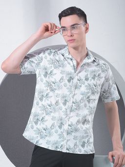 CRIMSOUNE CLUB - Men Floral Print Green Shirt