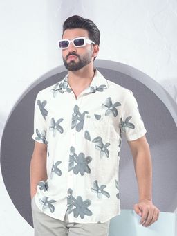 CRIMSOUNE CLUB - Men Floral Print White Shirt