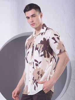CRIMSOUNE CLUB - Men Floral Print Brown Shirt