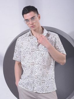 CRIMSOUNE CLUB - Men White Printed Linen Shirt