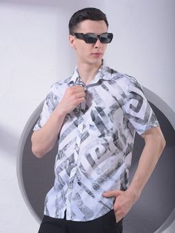 CRIMSOUNE CLUB - Men Grey Printed Linen Shirt