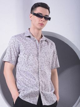 CRIMSOUNE CLUB - Men Floral Print Grey Shirt