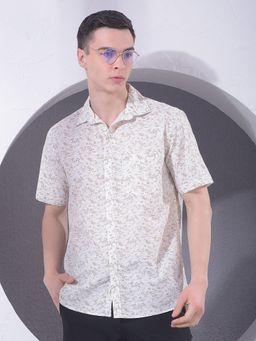 CRIMSOUNE CLUB - Beige Men Floral Print Shirt