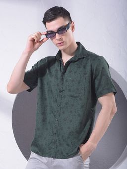 CRIMSOUNE CLUB - Men Green Collar Neck Floral Print Shirt