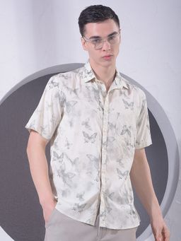 CRIMSOUNE CLUB - Men Beige Printed Modal Shirt