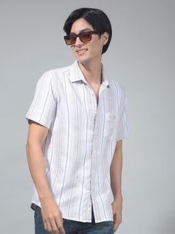 CRIMSOUNE CLUB - Men Vertical Striped Beige Shirt