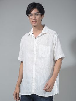 CRIMSOUNE CLUB - White Men Vertical Striped Shirt