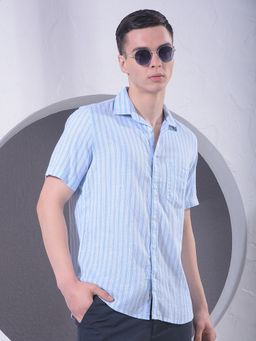 CRIMSOUNE CLUB - Blue Men Vertical Striped Shirt