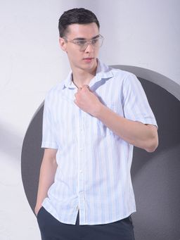 CRIMSOUNE CLUB - Men White Vertical Striped Shirt