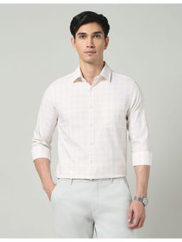 AD By Arvind - Beige Windowpane Checked Structured Twill Shirt