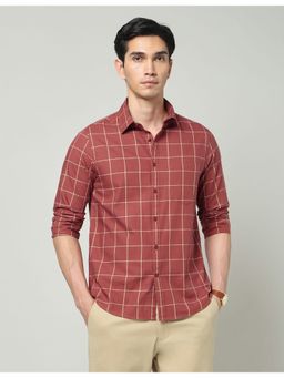 AD By Arvind - Red Windowpane Checked Minimalist Twill Shirt