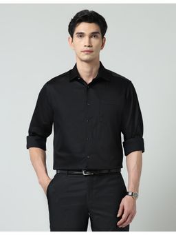 AD By Arvind - Black Solid Satin Slim Fit Shirt
