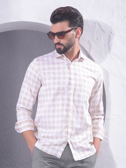 CRIMSOUNE CLUB - Men Tan Checked Shirt