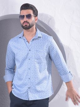 CRIMSOUNE CLUB - Men Blue Collar Neck Printed Shirt