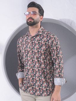 CRIMSOUNE CLUB - Men Floral Print Black Shirt