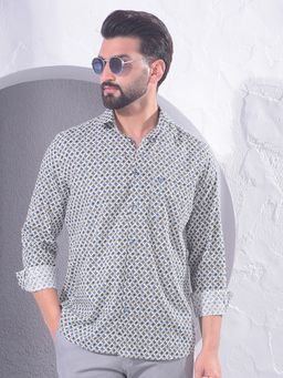 CRIMSOUNE CLUB - Men Blue Printed Modal Shirt