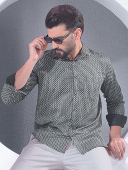 CRIMSOUNE CLUB - Men Collar Neck Green Printed Shirt
