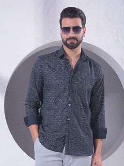 CRIMSOUNE CLUB - Men Navy Blue Floral Print Shirt