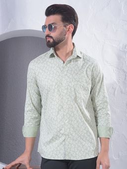 CRIMSOUNE CLUB - Men Full Sleeves Green Floral Print Shirt