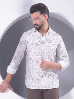 CRIMSOUNE CLUB - Men Collar Neck White Printed Shirt