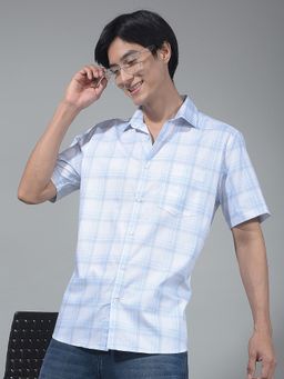 CRIMSOUNE CLUB - Half Sleeves Men Blue Checked Shirt