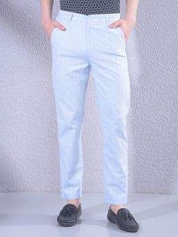 CRIMSOUNE CLUB - Men Blue Vertical Striped Travel Fit Trouser